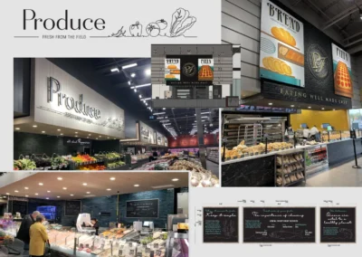 Interior Décor & Signage Redesign – In collaboration with our client, traditional stores were transformed into modern, vibrant environments through strategic graphic, wayfinding and branding design. Cohesive signage and visual elements guided customers reinforced the brand and enhanced the overall shopping experience.