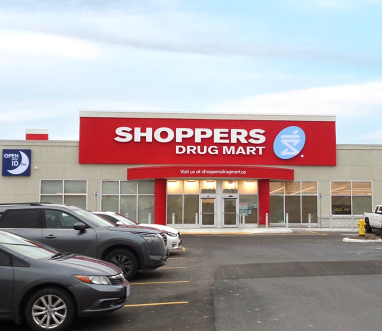 Shoppers Drug Mart storefront, featuring the store's signage and entrance